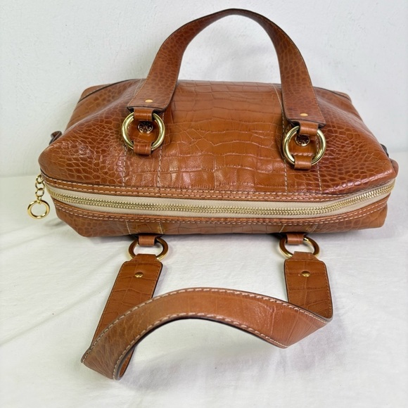 MICHAEL KORS Caramel Honey Tan Croc Embossed Genuine Leather Satchel Tote - Picture 7 of 16